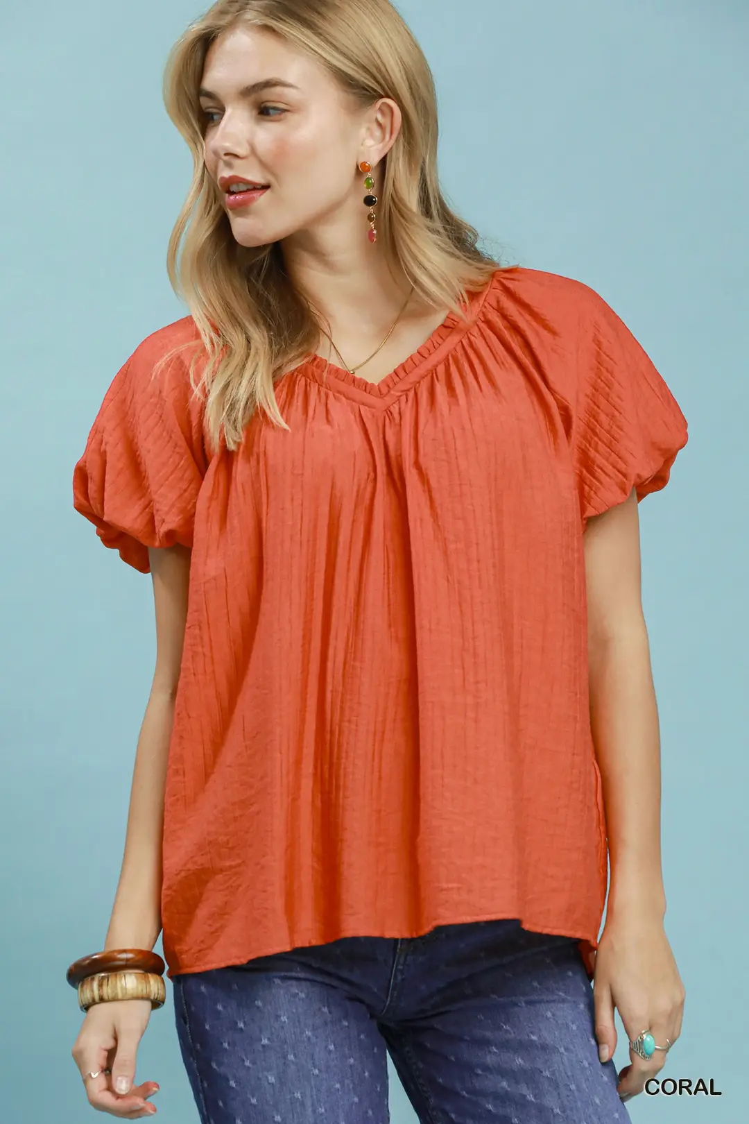 Gathered V-Neck Top