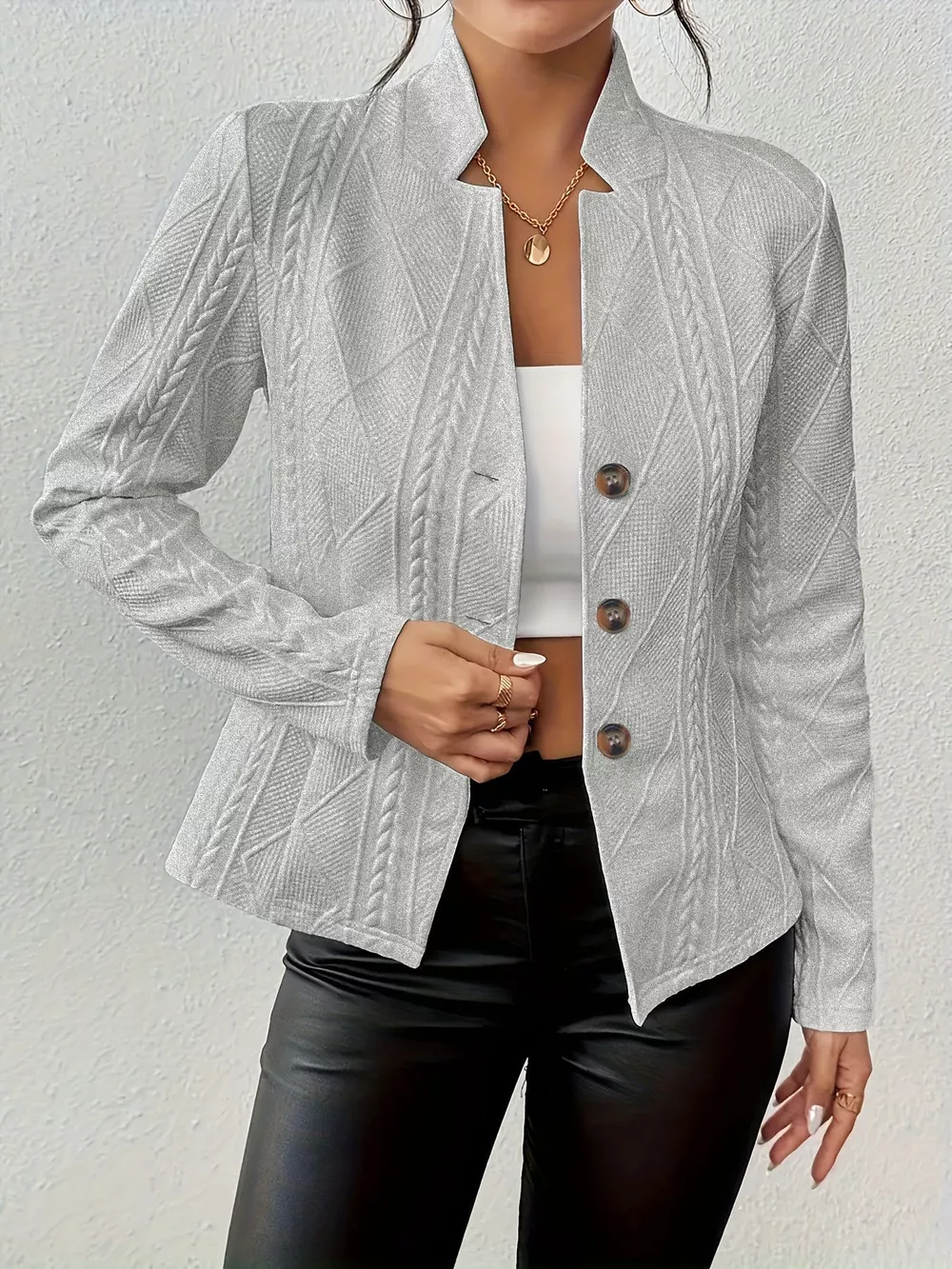 Textured Knit Button-Front Blazer, image 9