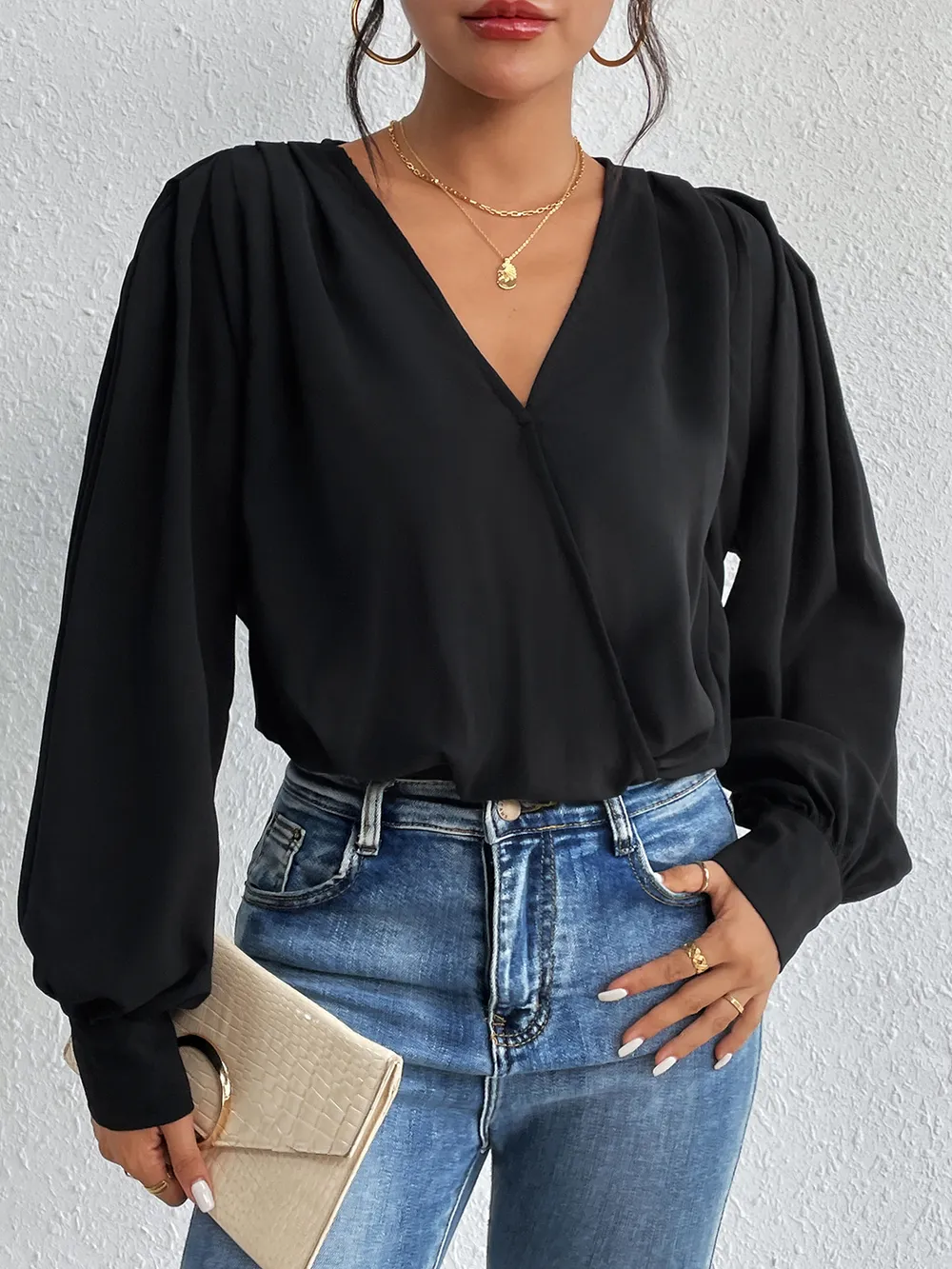 Surplice Ruched Long Sleeve Bodysuit, image 4