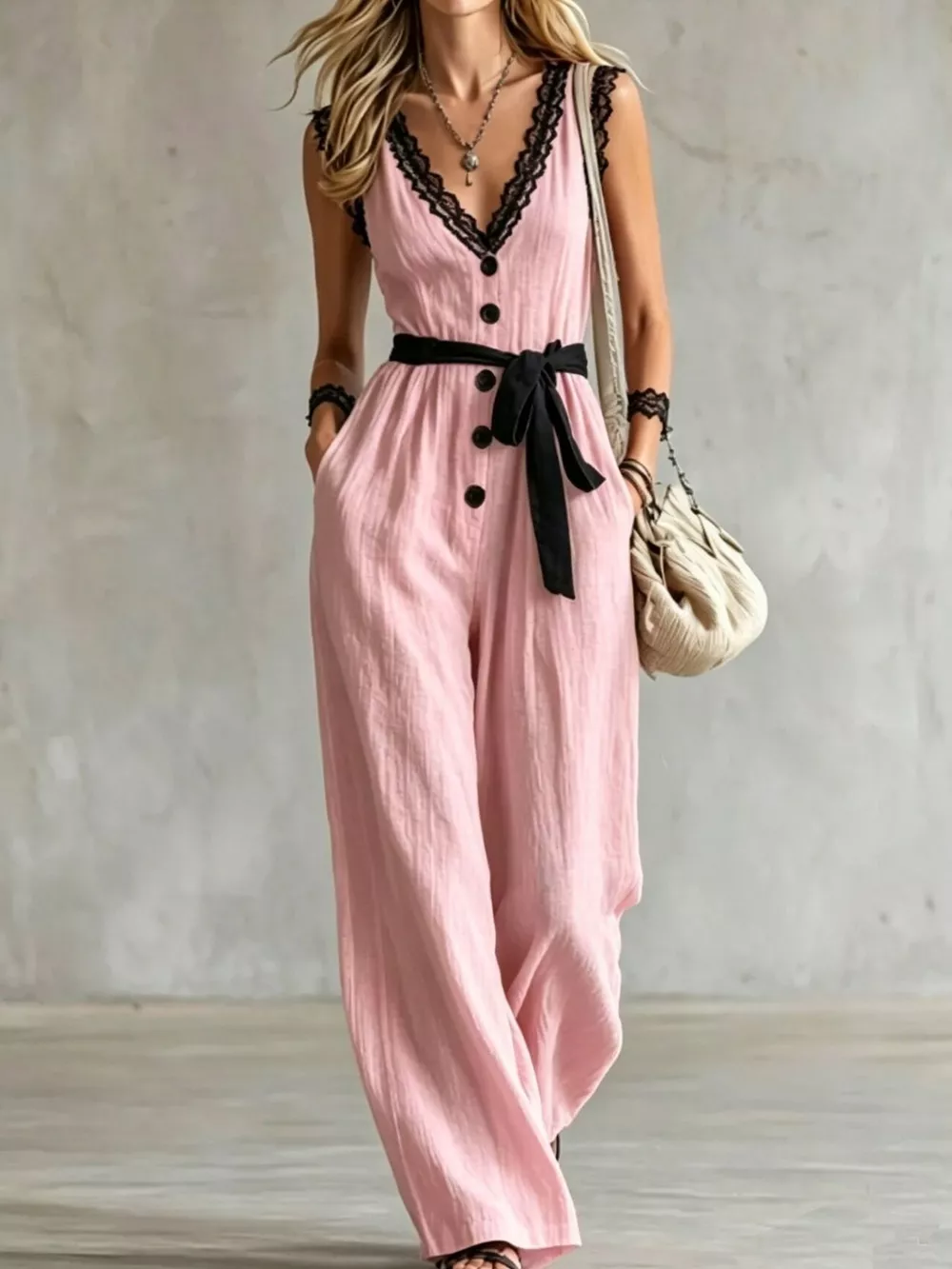 Lace Trim Sleeveless Wide Leg Jumpsuit, image 9