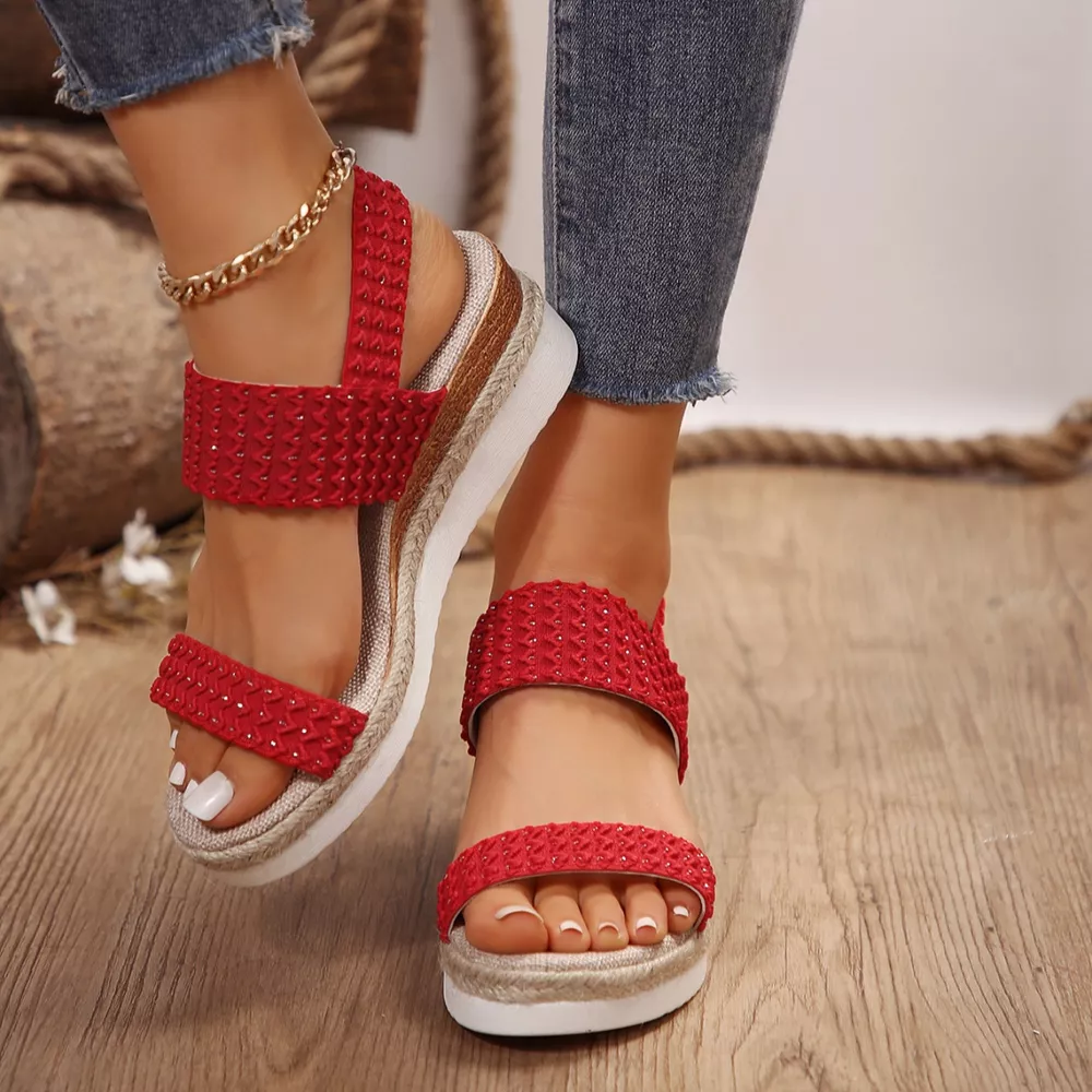 Woven Elastic Strap Wedge Sandals, image 7