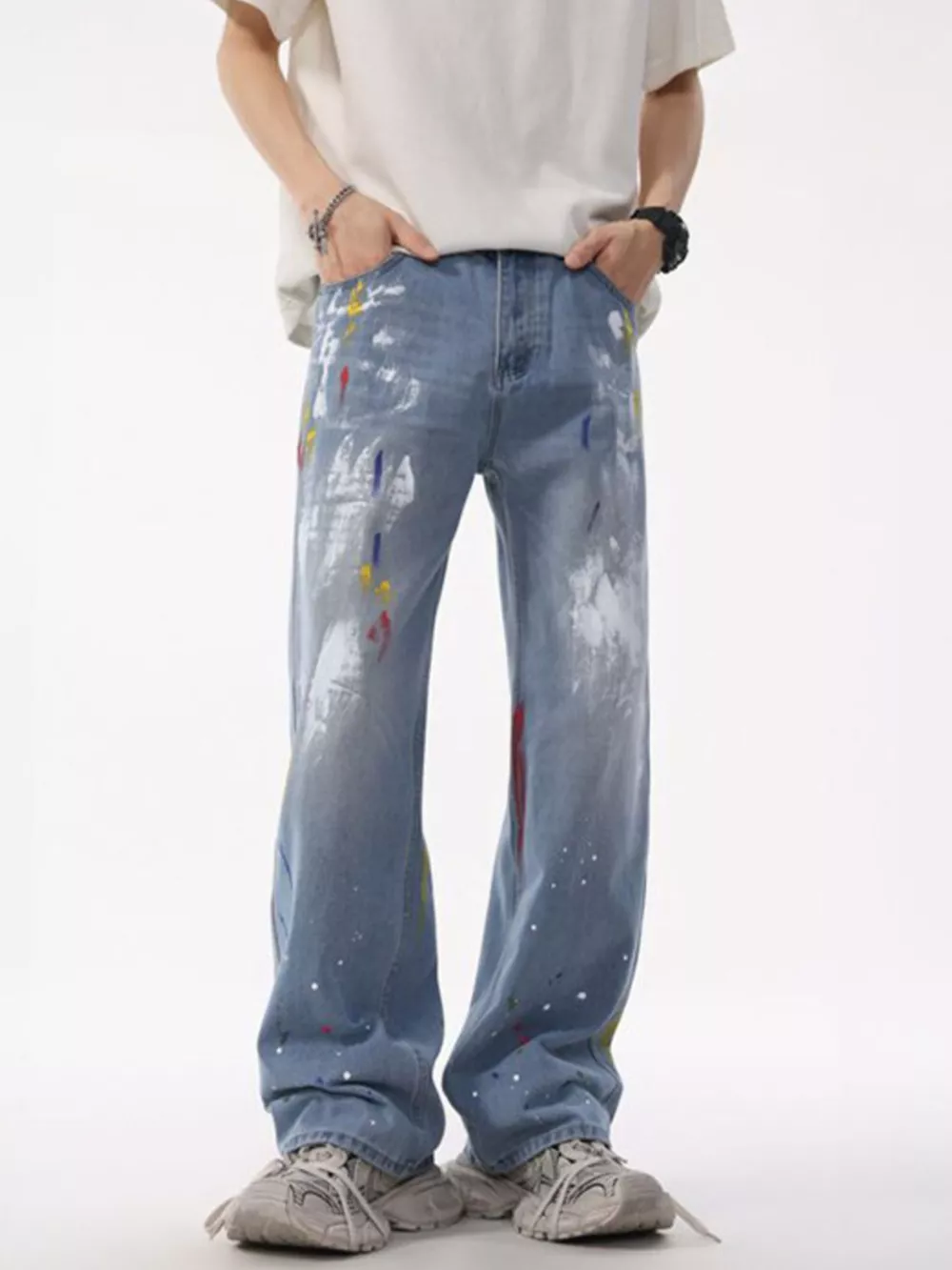 Men's Full Size Artistic Splatter Print Loose Jeans Plus Size