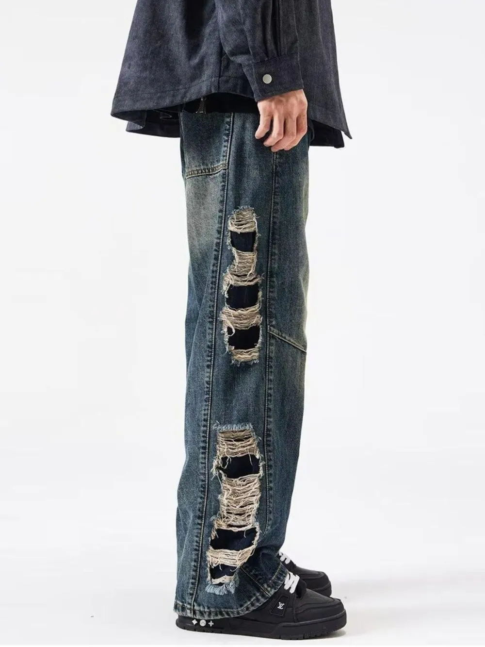 Men's Full Size Distressed Wide Leg Baggy Jeans Plus Size, image 3