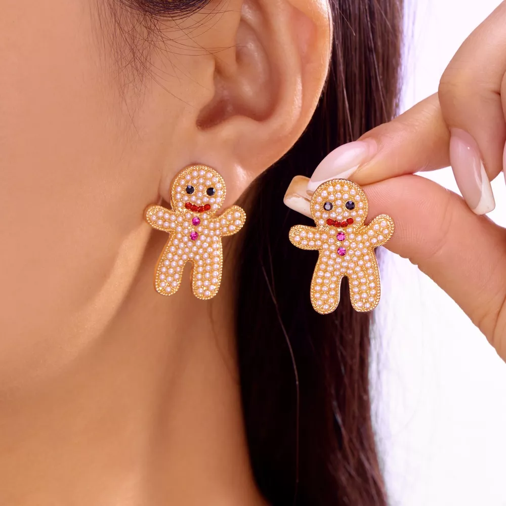 Alloy Gingerbread Man Stud Earrings, image 5
