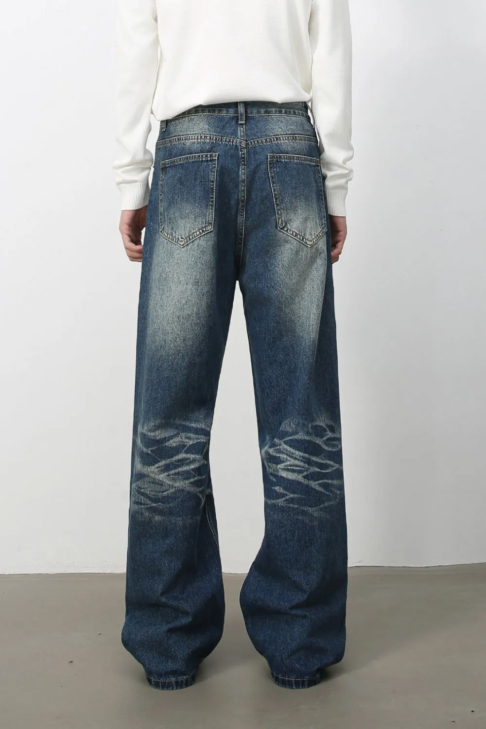 Men's Washed Wide Leg Jeans with Pockets, image 4