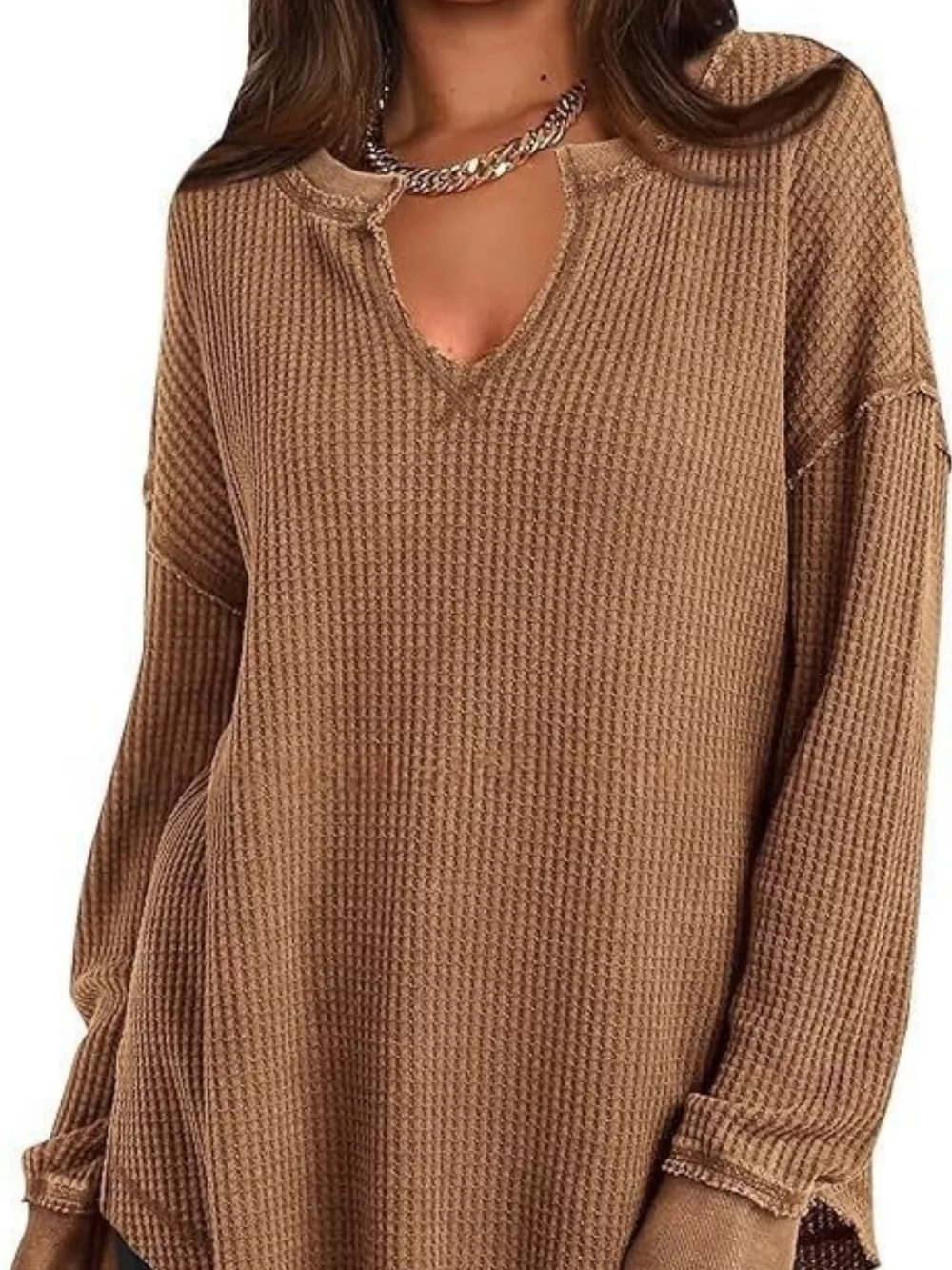 Slit Notched Long Sleeve T-Shirt, image 8