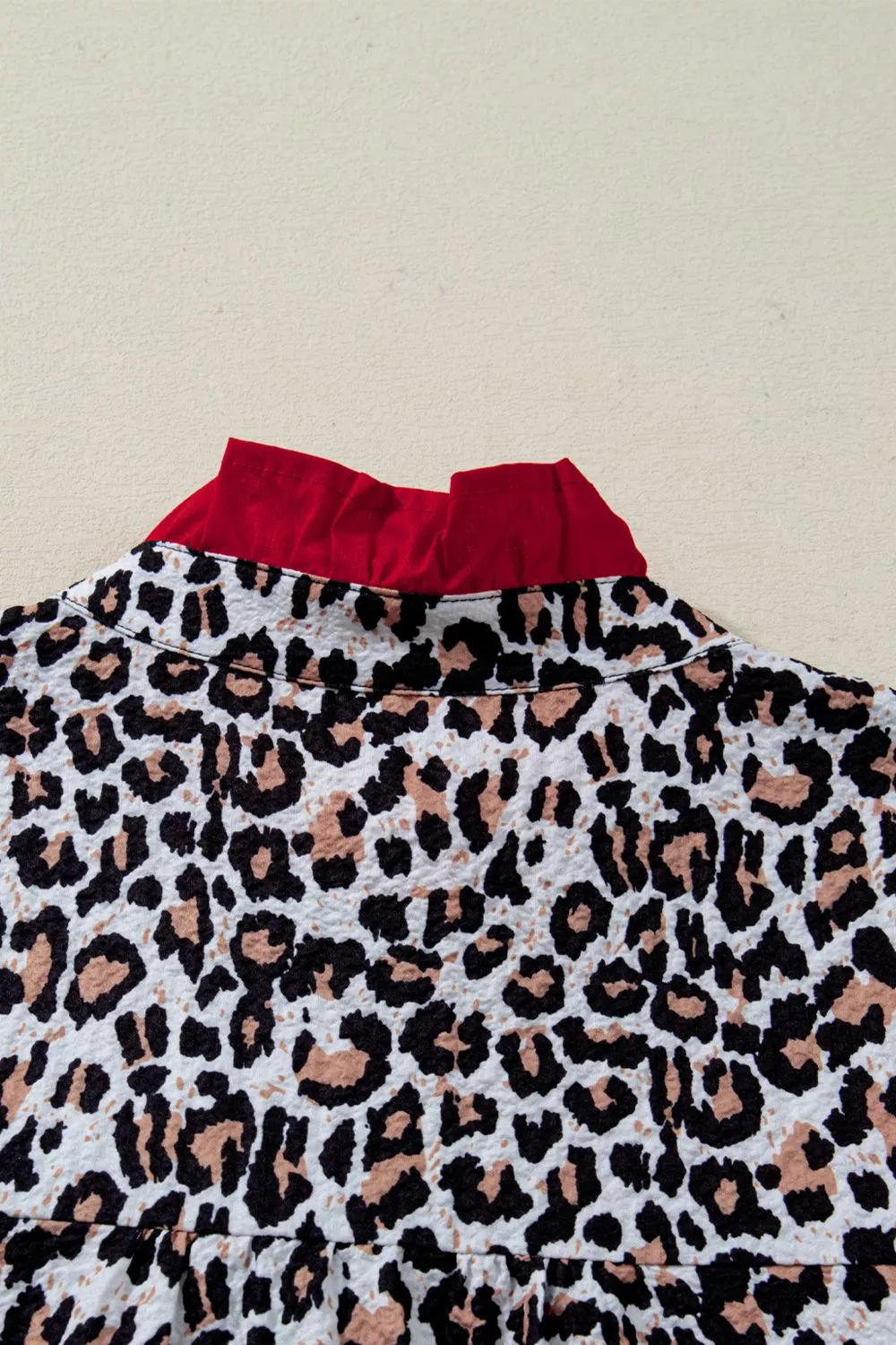 Contrast Frilled V Neck Trimmed Leopard Shirt, image 5
