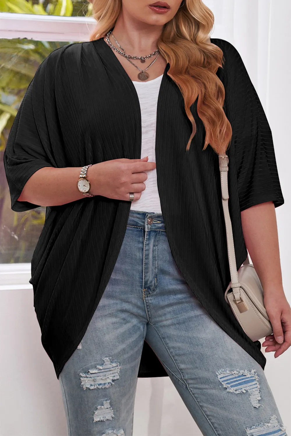 Plus Size Ribbed Cocoon Cover Up, image 10