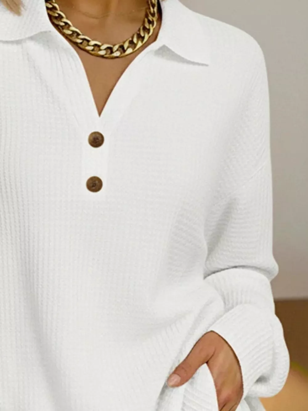 Full Size Textured Knit Decor Button Top Plus Size, image 9