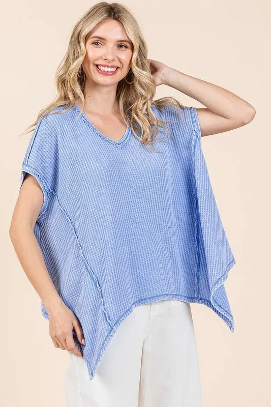 Mineral Wash Waffle Knit Pointed Hem Oversized Top, image 5