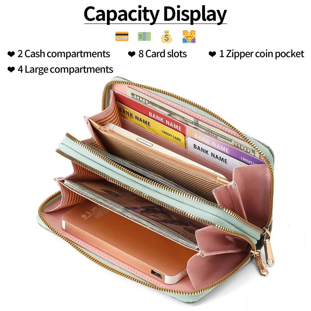 Embossed Floral Pattern Double Zipper Wallet, image 4