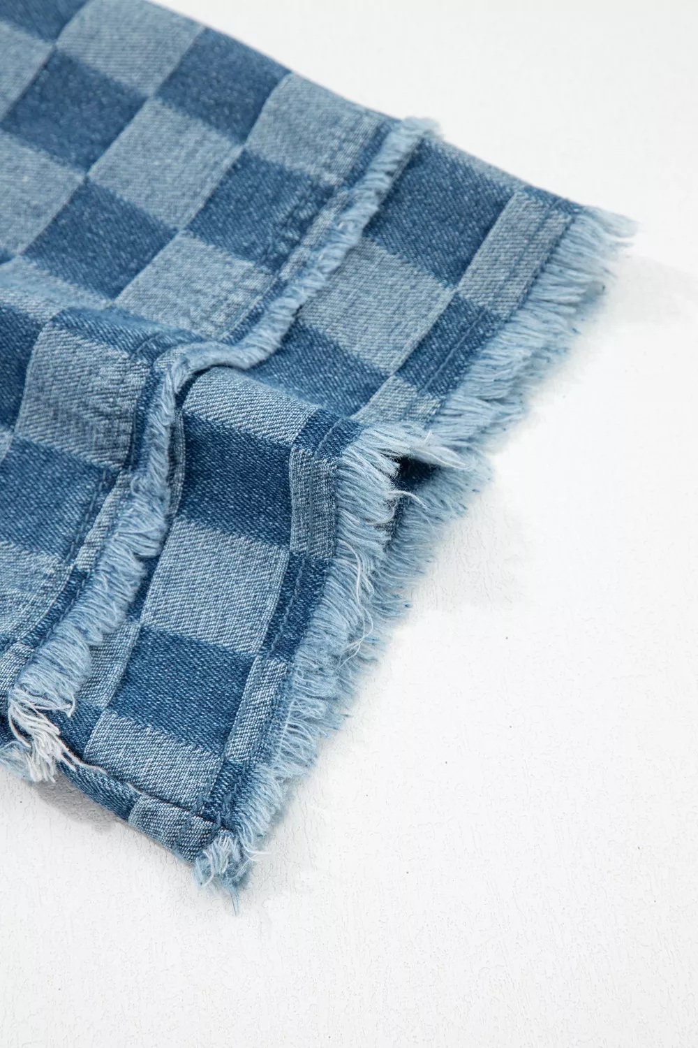 Frayed Hem Checkered Denim Mini Dress, image 9