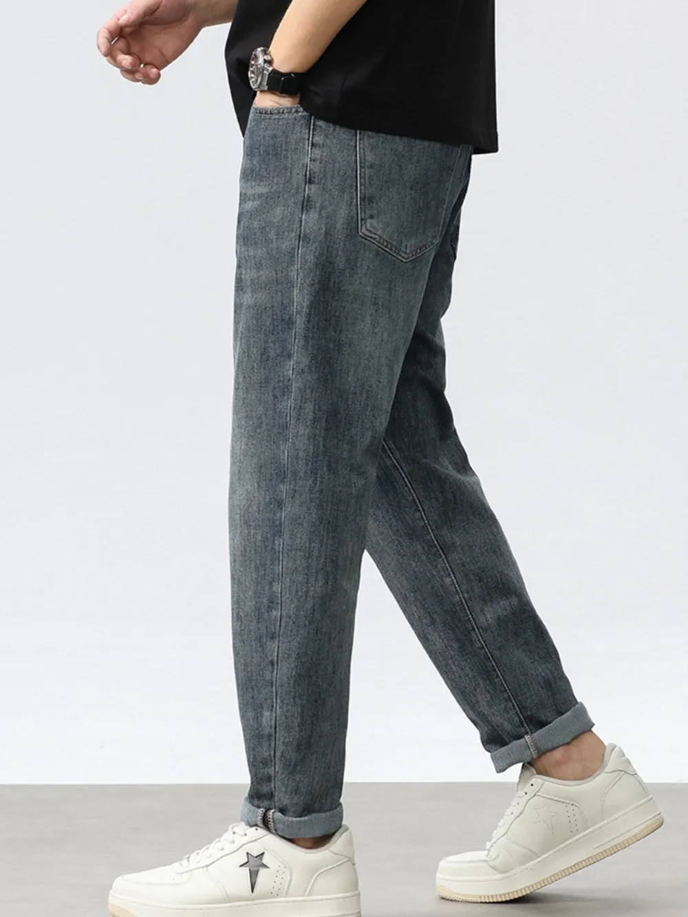 Men's Washed Relaxed Fit Wide Leg Jeans, image 8