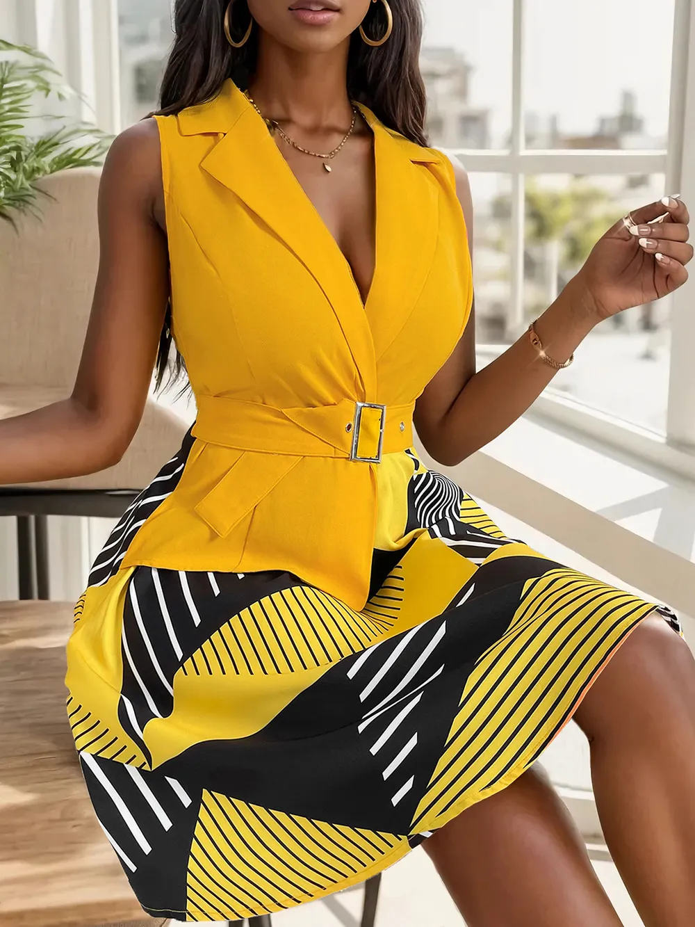 Collared Neck Sleeveless Mini Dress, image 3