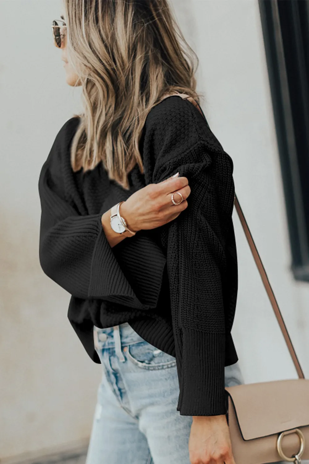 Textured Round Neck Long Sleeve Sweater, image 8