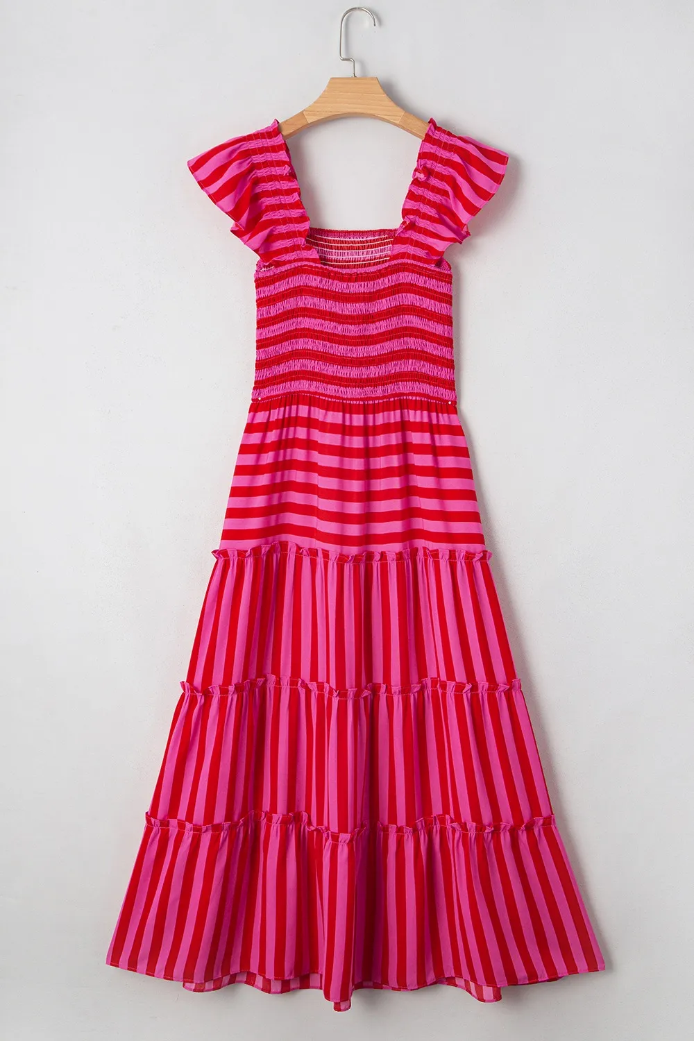 Stripe Flutter Sleeve Smocked Bodice Tiered Maxi Dress, image 8