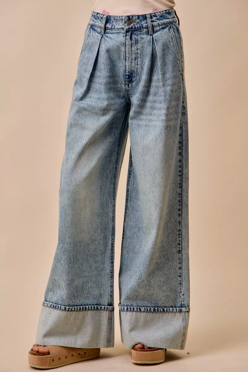 Mid Rise Plated Wid Leg Denim Jean, image 3