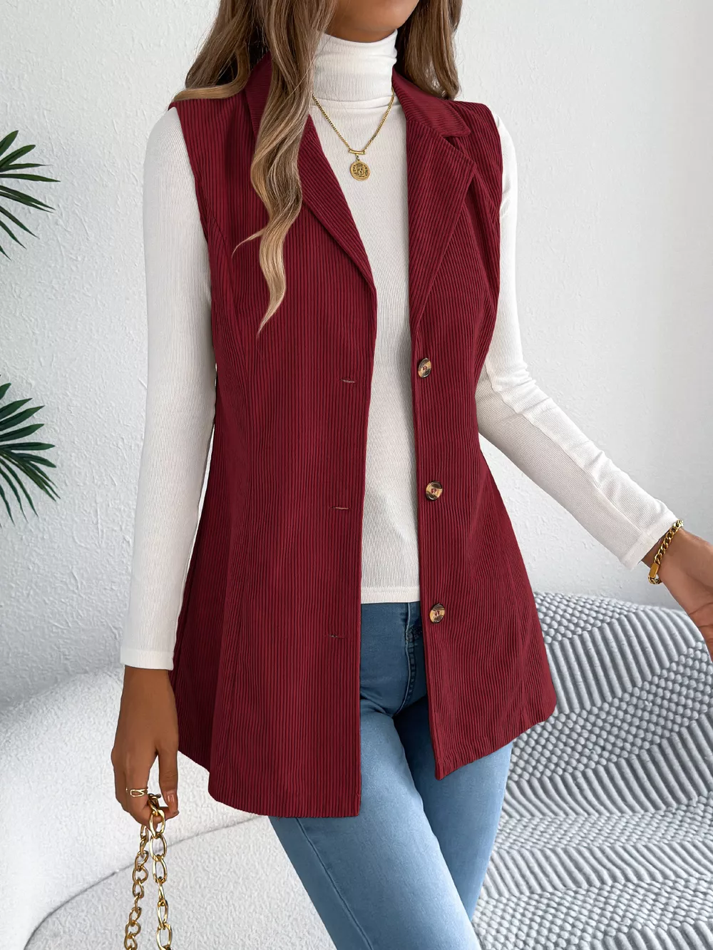 Button-Front Longline Vest Coat, image 8