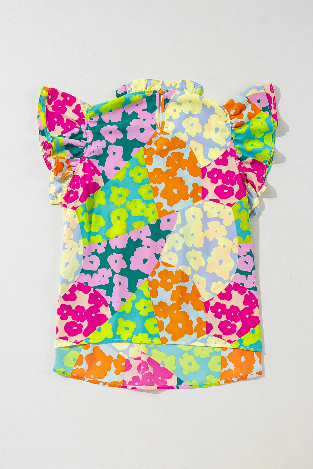Ruffled Printed Mock Neck Cap Sleeve Blouse, image 3