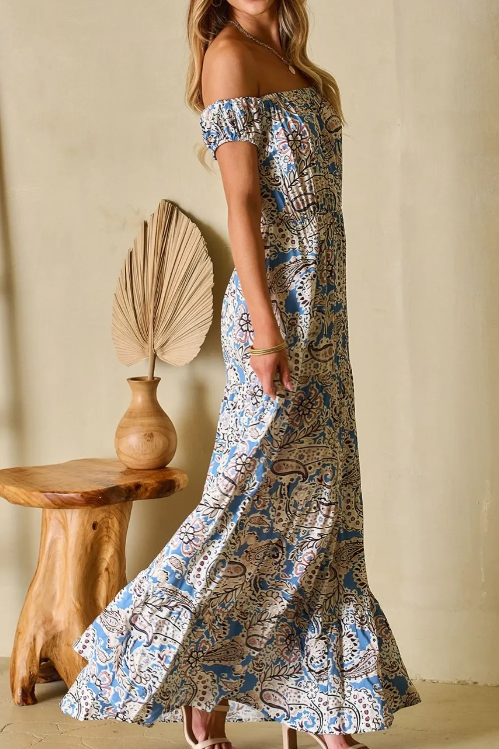 Boho Paisley Print Off Shoulder Maxi Dress, image 5