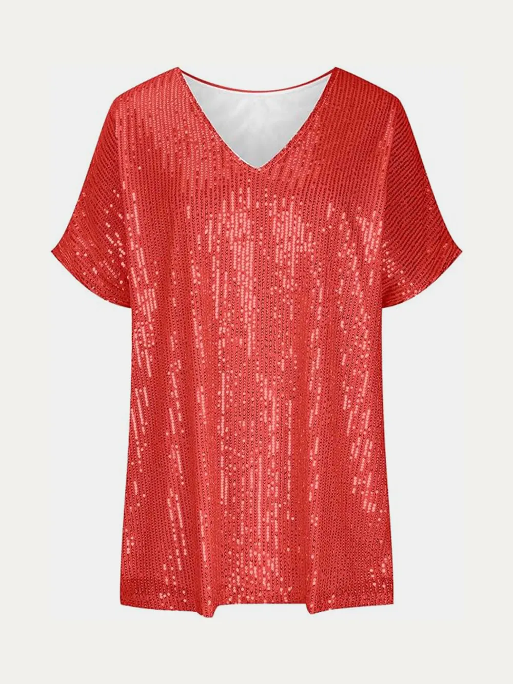 Full Size Sequin V-Neck Short Sleeve Top, image 15