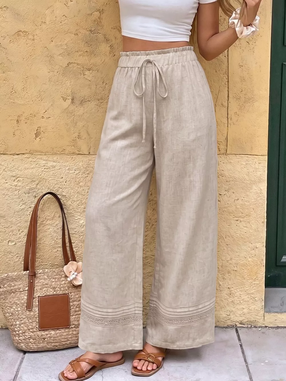 Casual Drawstring Wide Leg Pants, image 3