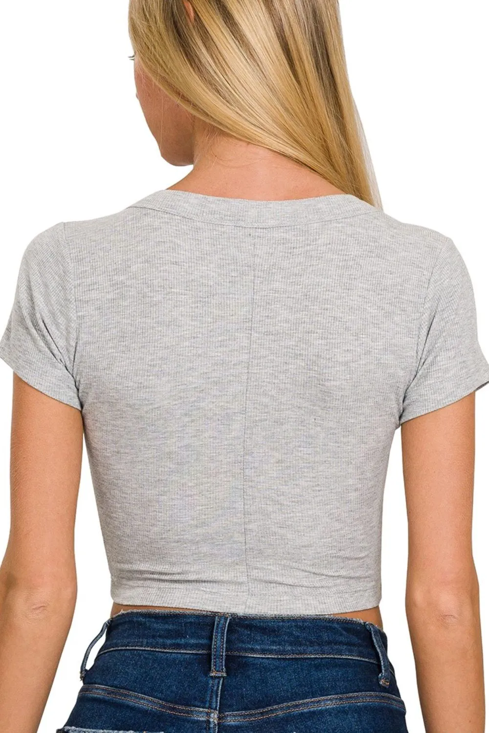 Ribbed Scoop Neck Crop Short Sleeve Top, image 2