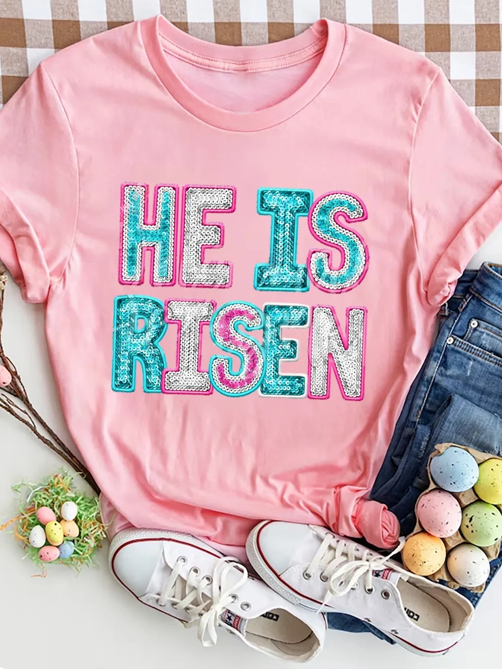 HE IS RISEN Sequin Round Neck T-Shirt, image 2