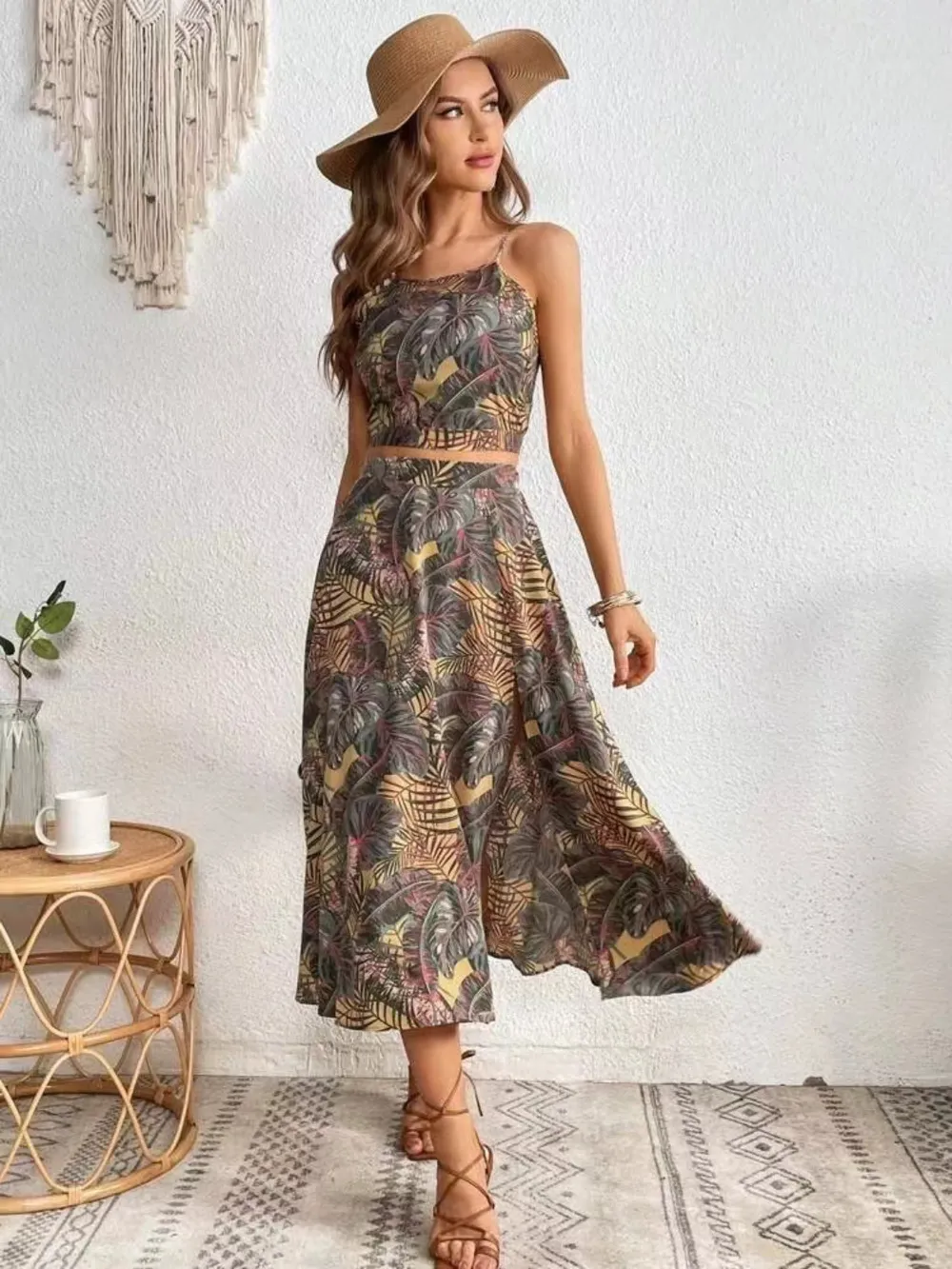 Printed Cami and Slit Skirt Set, image 8