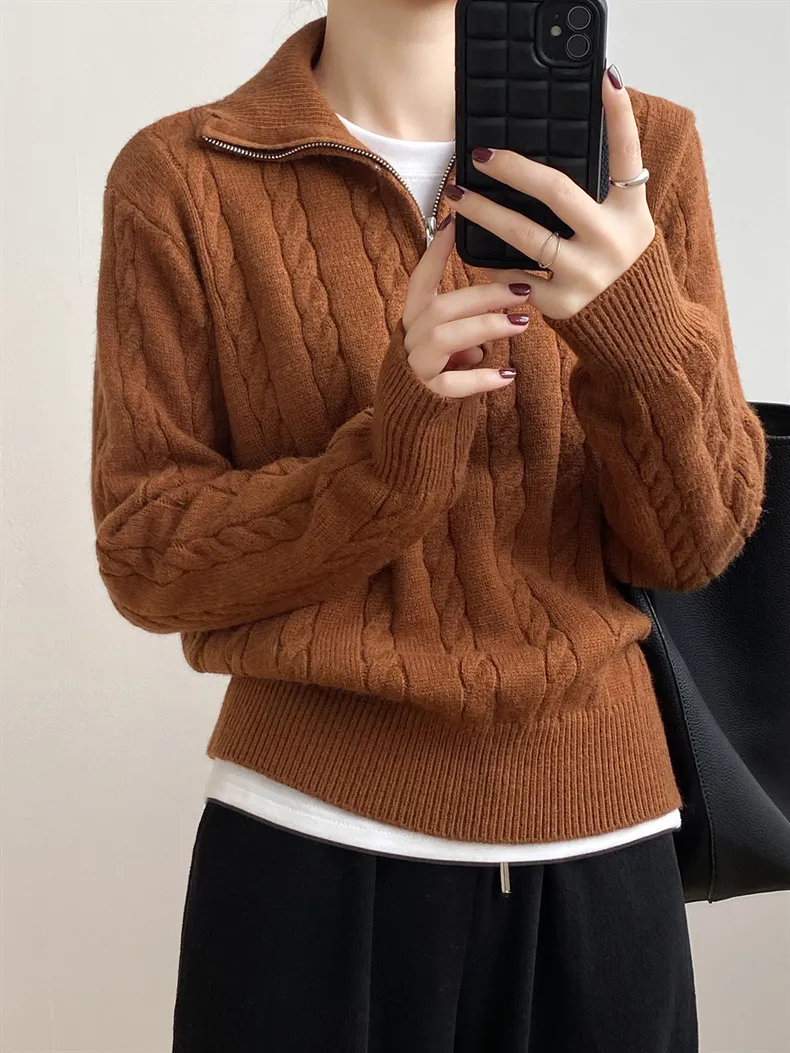 Cable-Knit Half Zip Long Sleeve Sweater, image 9