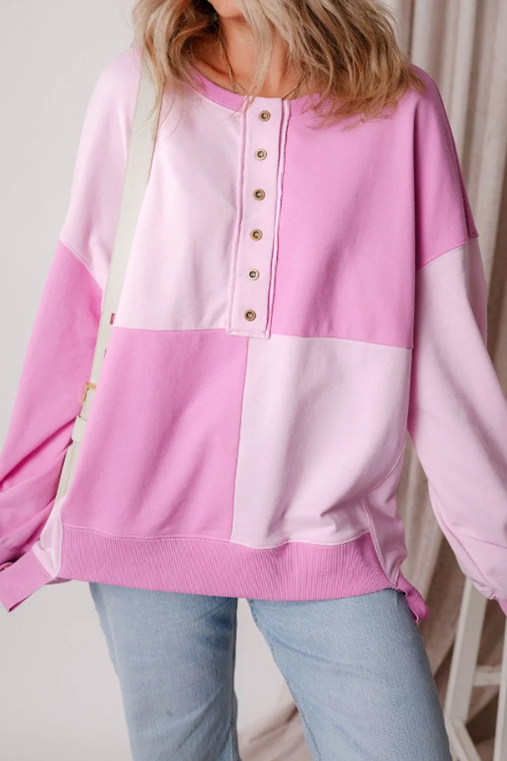 Color Block Half Button Long Sleeve Sweatshirt, image 18