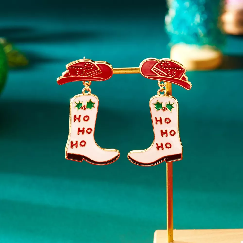 Christmas Cowboy Boots Earrings, image 2