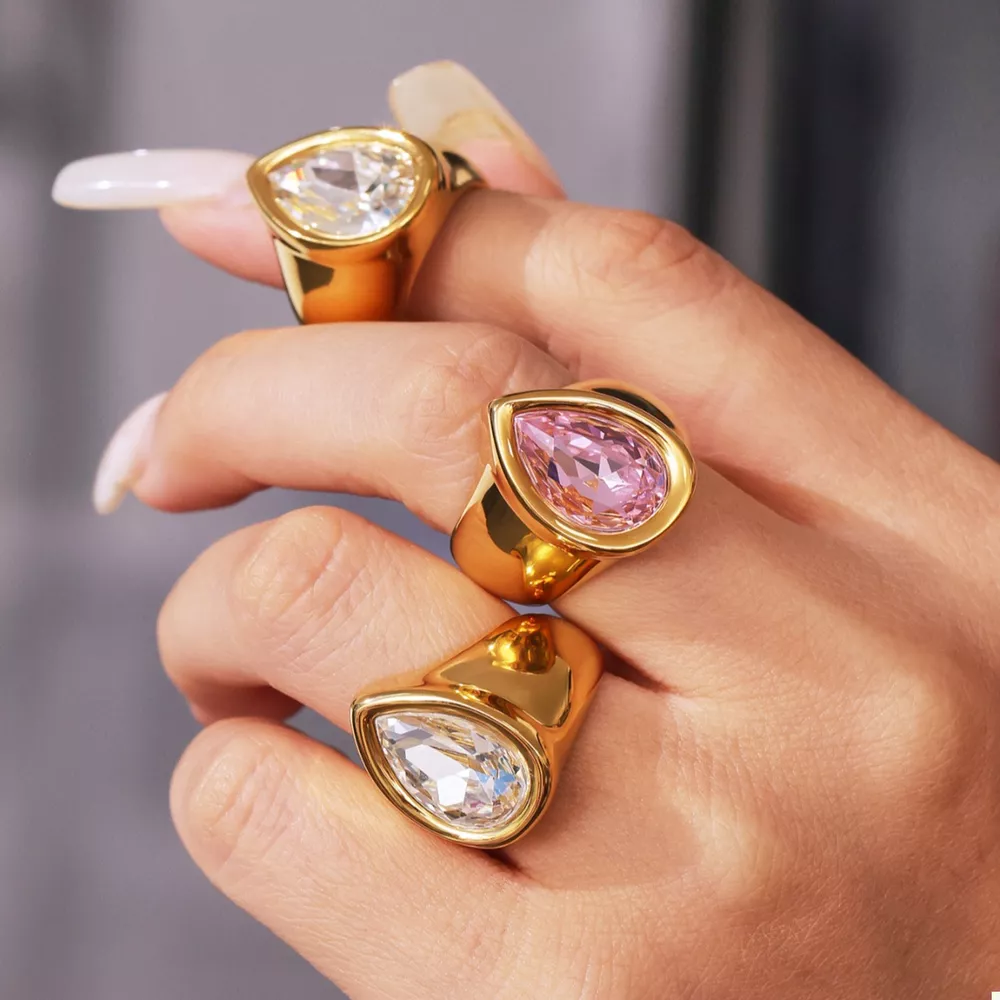 18K Gold-Plated Teardrop Zircon Ring, image 5
