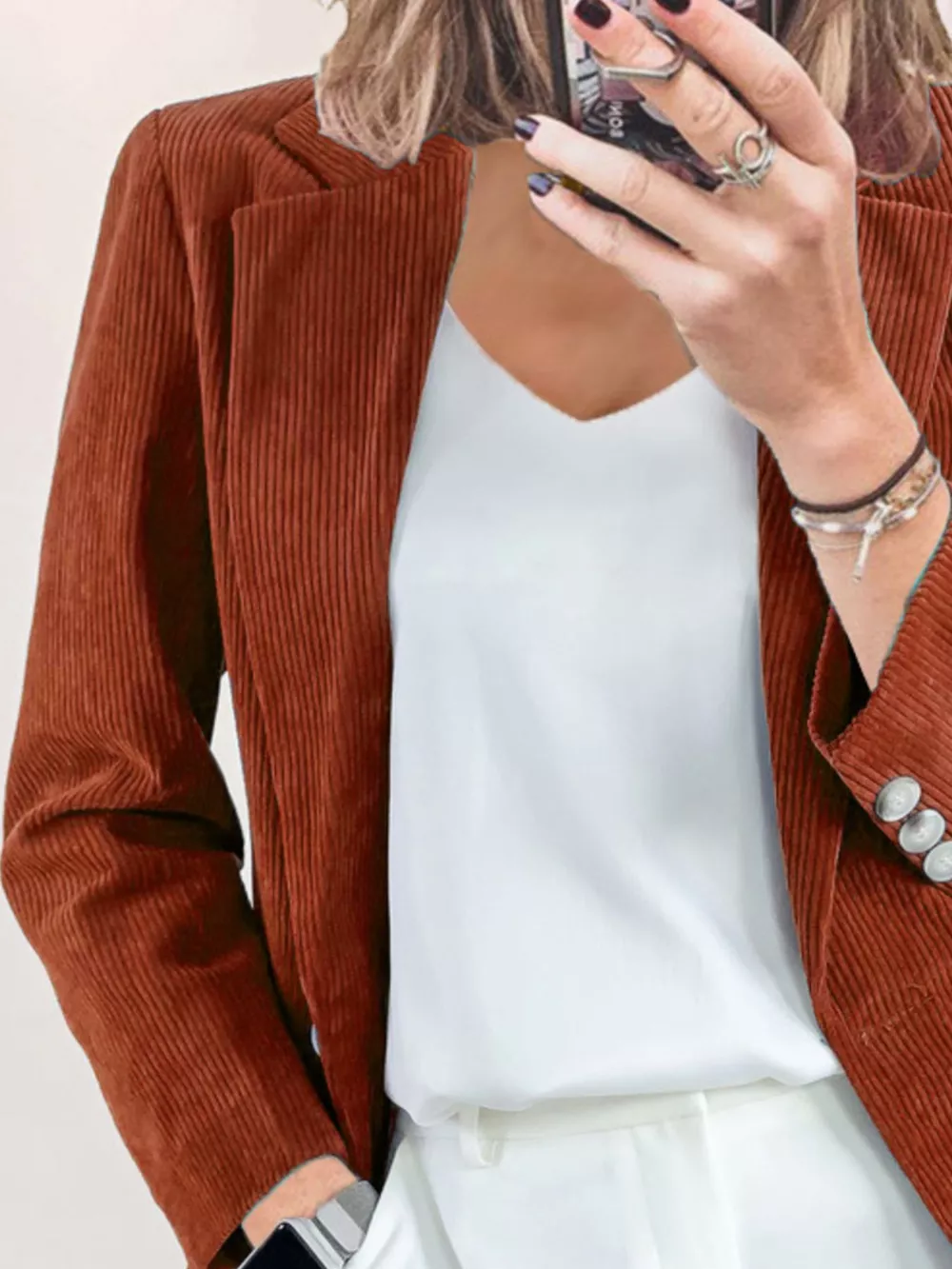 Corduroy Lapel Collar Casual Blazer, image 8