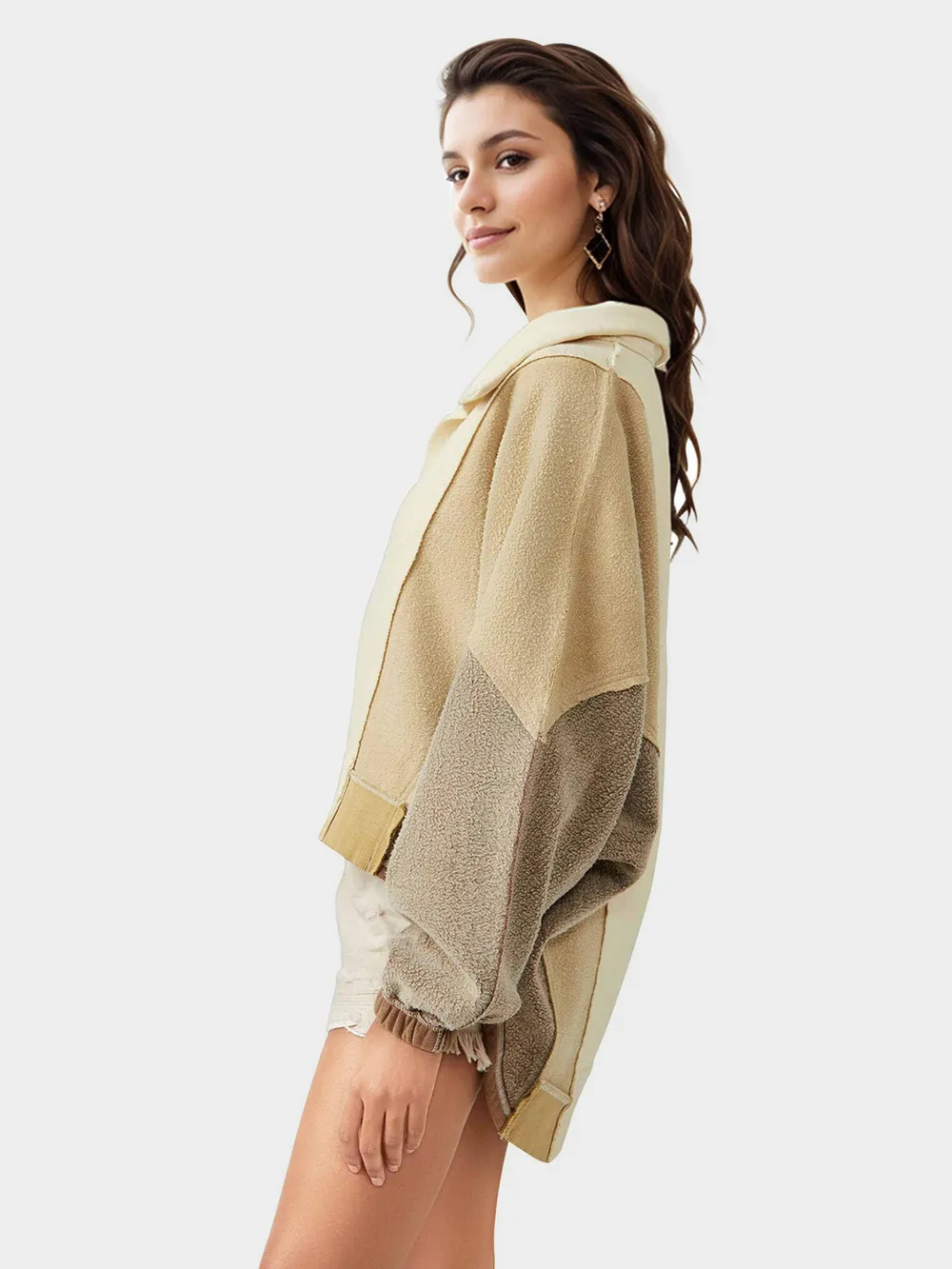 High-Low Exposed Seam Contrast Long Sleeve Sweatshirt, image 16