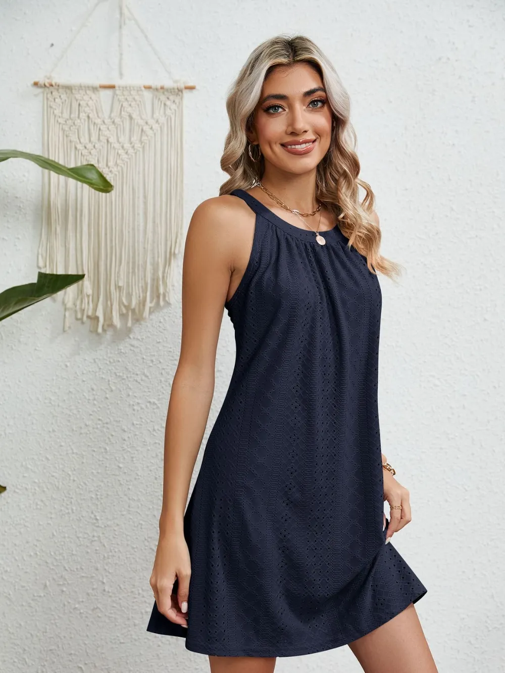 Eyelet Round Neck Sleeveless Dress, image 25