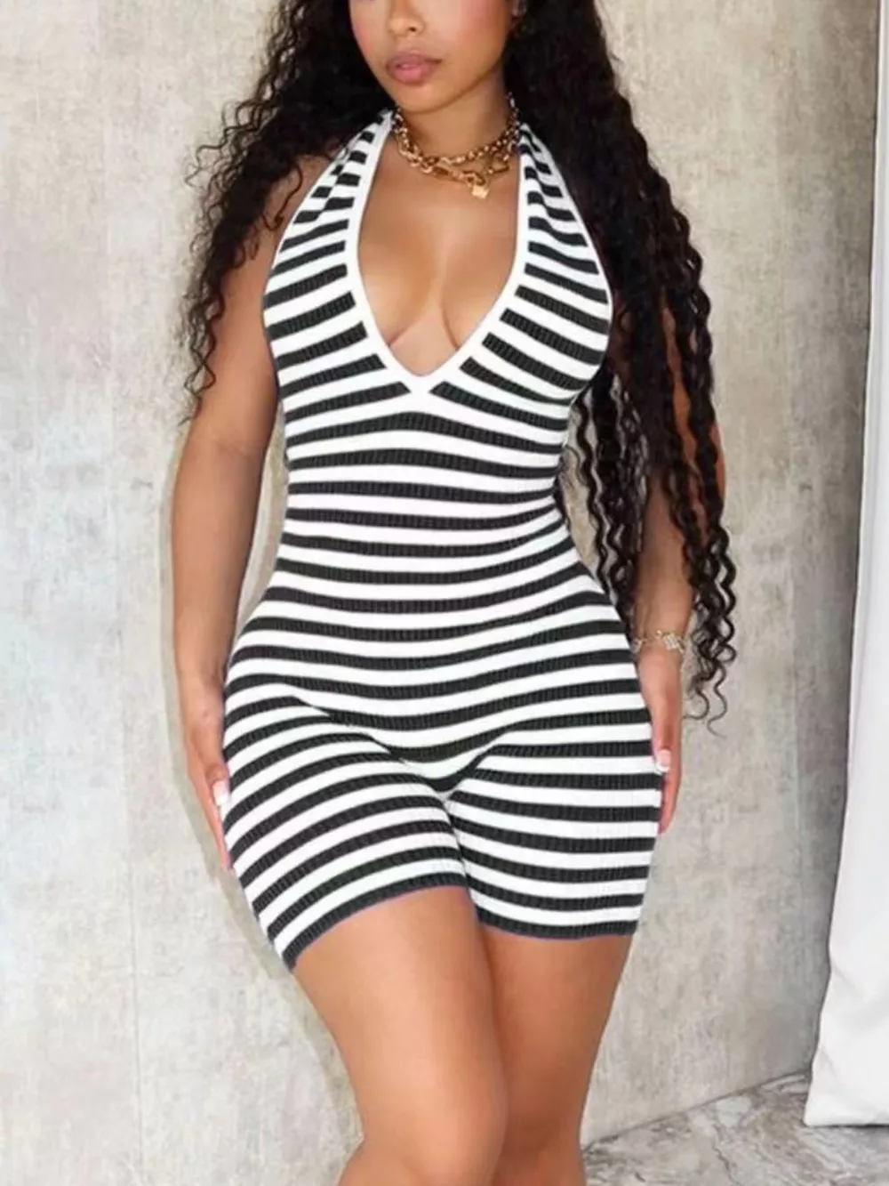 Striped Halter Neck Romper, image 3