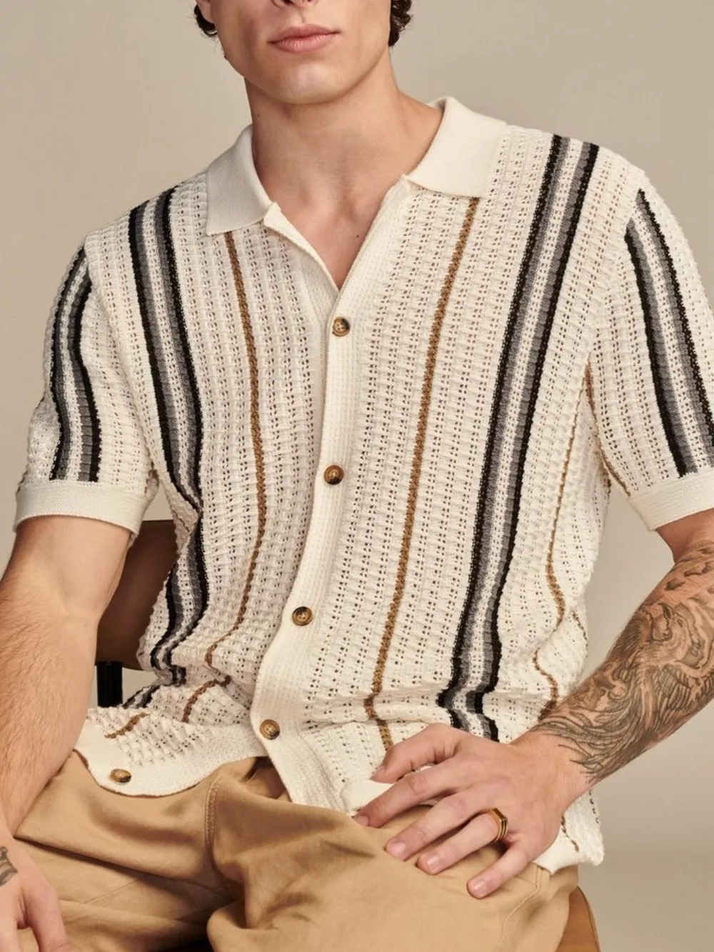 Men's Plus Size Striped Collared Neck Short Sleeve Shirt, image 7