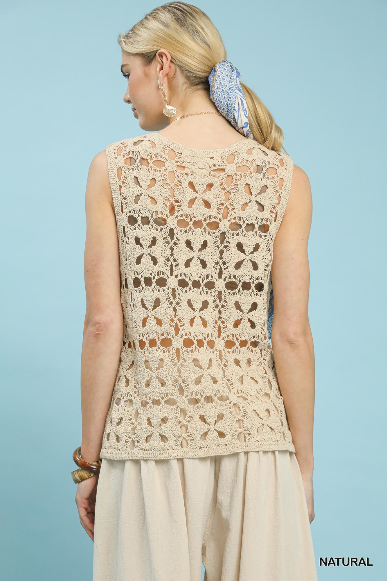 Crochet Flower Motif Sleeveless Tank Top, image 3