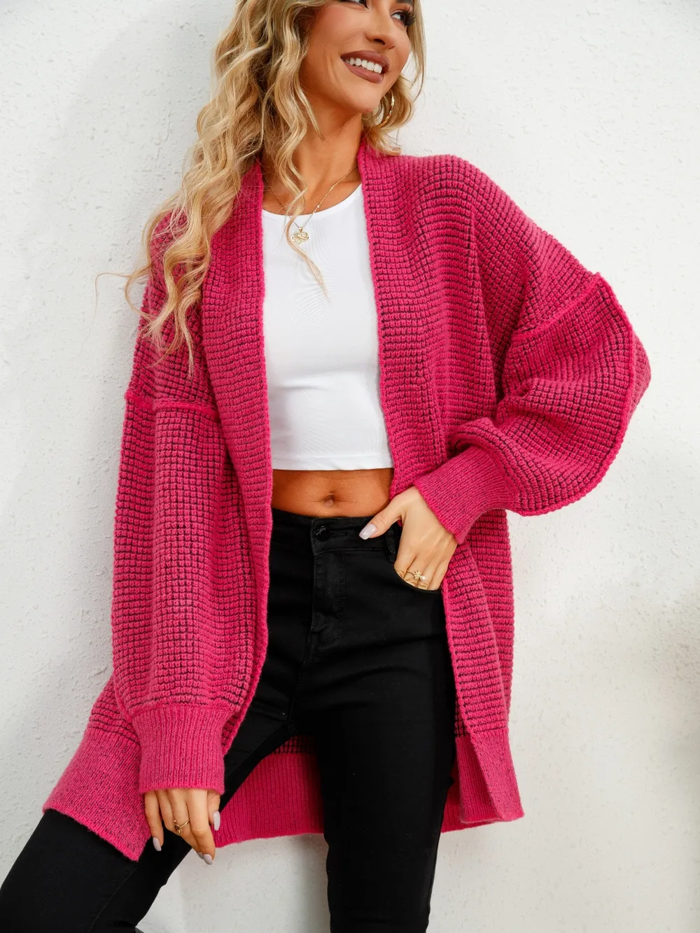 Open Front Dropped Shoulder Cardigan