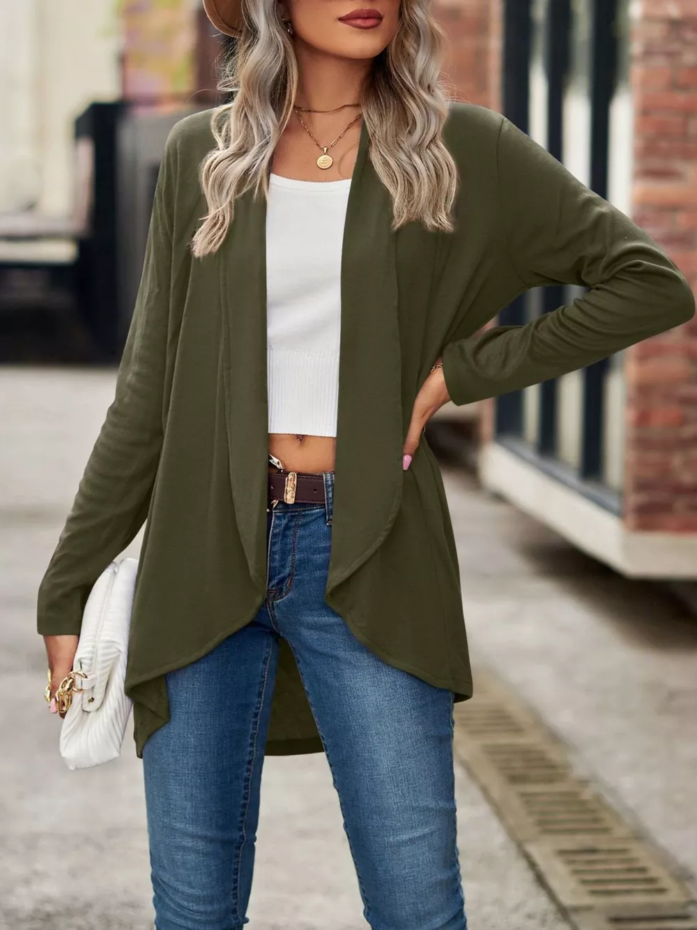 Open-Front Dropped Shoulder Cardigan, image 16