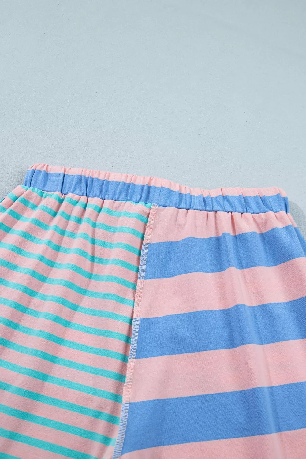 Stripe Exposed Seam Mixed Patchwork Loose Short Set, image 7