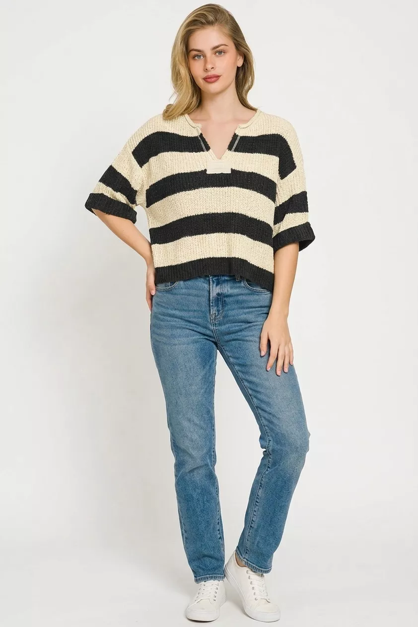 Split Neck Stripe Sweater, image 3