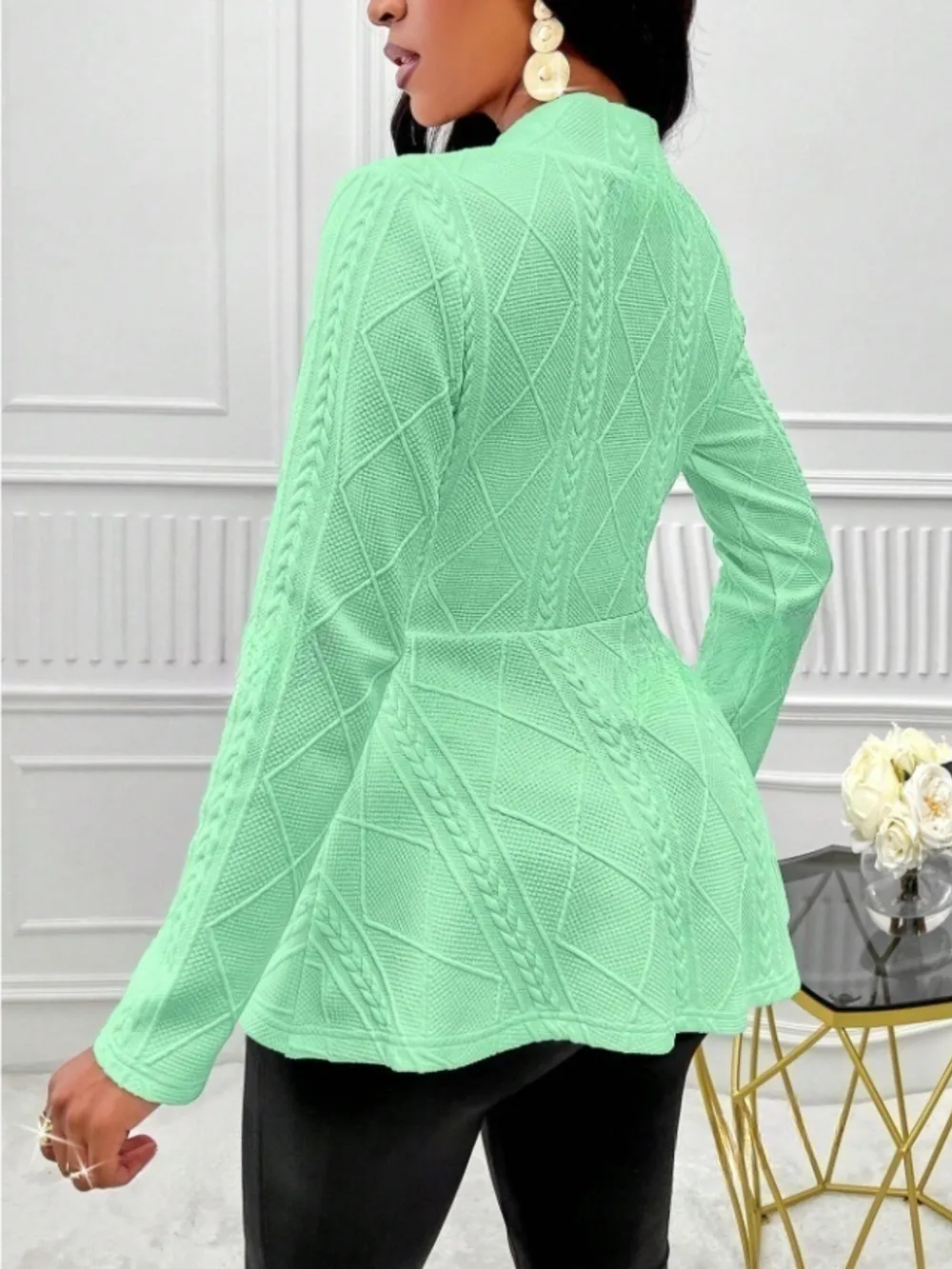 One Button Textured Peplum Cardigan, image 22