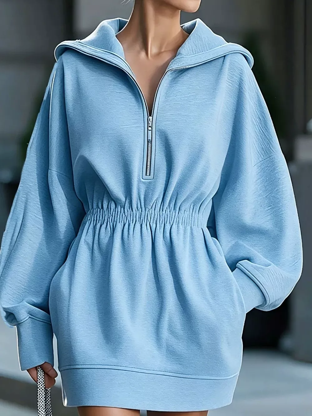 Casual Hooded Quarter-Zip Sweatshirt Dress, image 10