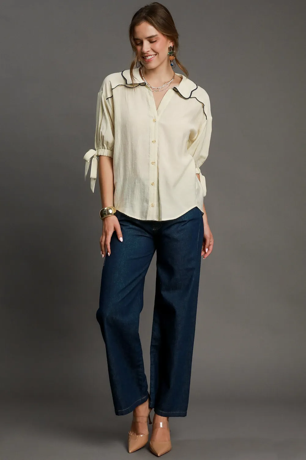 Full Size Embroidered Detail Button Down Shirt Plus Size, image 2