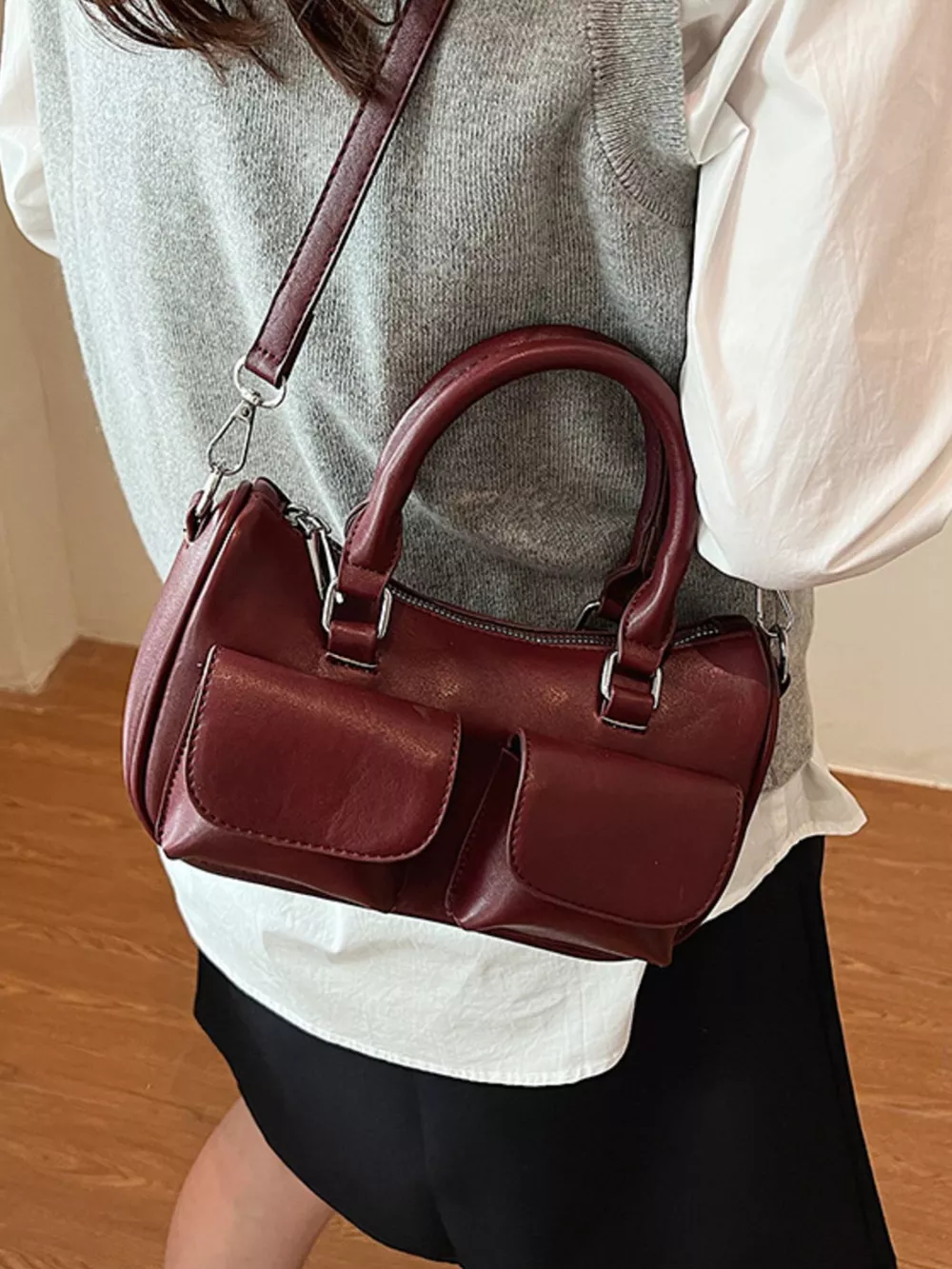 PU Leather Vintage Boston Handbag, image 8