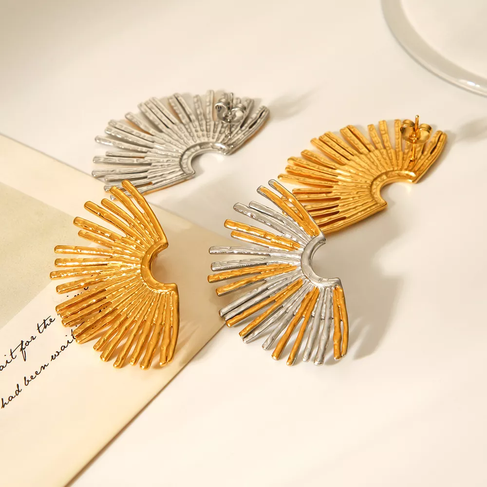 Stainless Steel Fan-Shaped Earrings, image 4