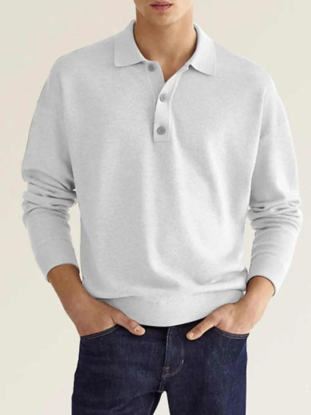 Men's Full Size Button Detail Long Sleeve Polo Plus Size, image 4