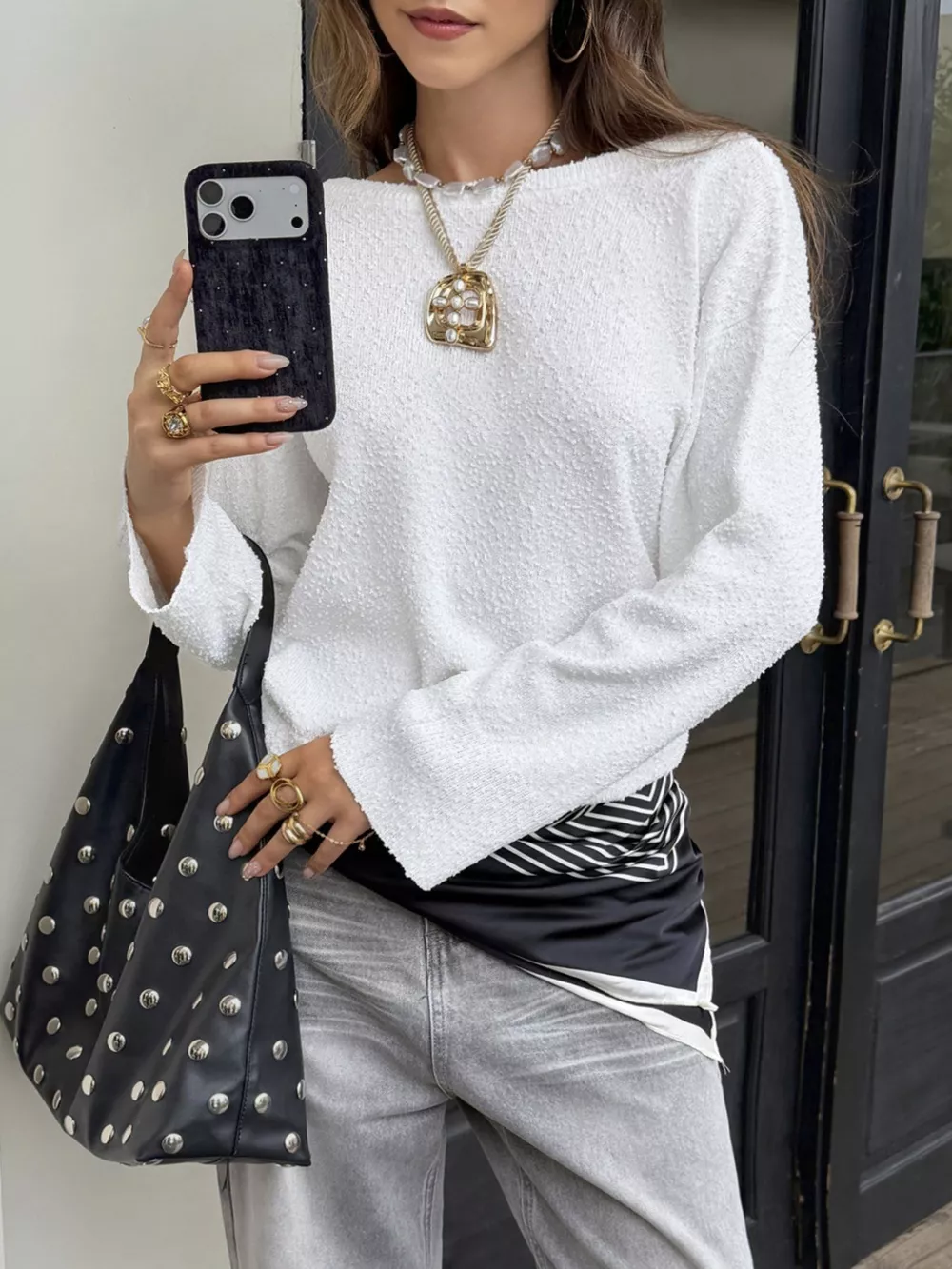 Boat Neck Dropped Shoulder Sweater, image 3